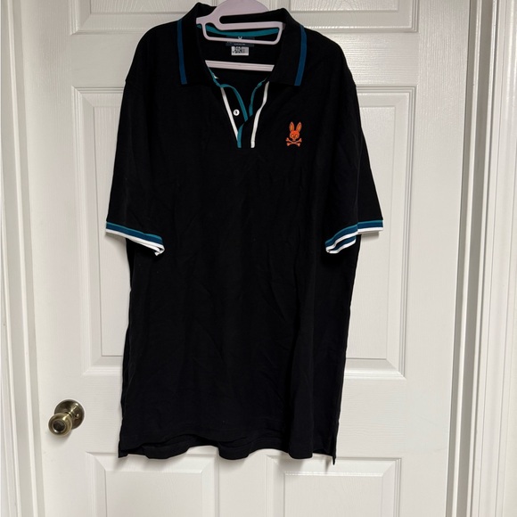 New Black Psycho Bunny Polo Shirt with Blue Accents